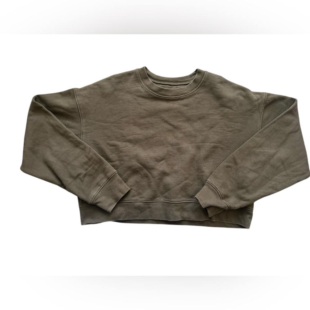 Girlfriend Collective Olive Green Cropped Crewneck Sweatshirt | Small